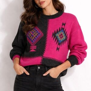 Chic Pink and Black Geometric Sweater